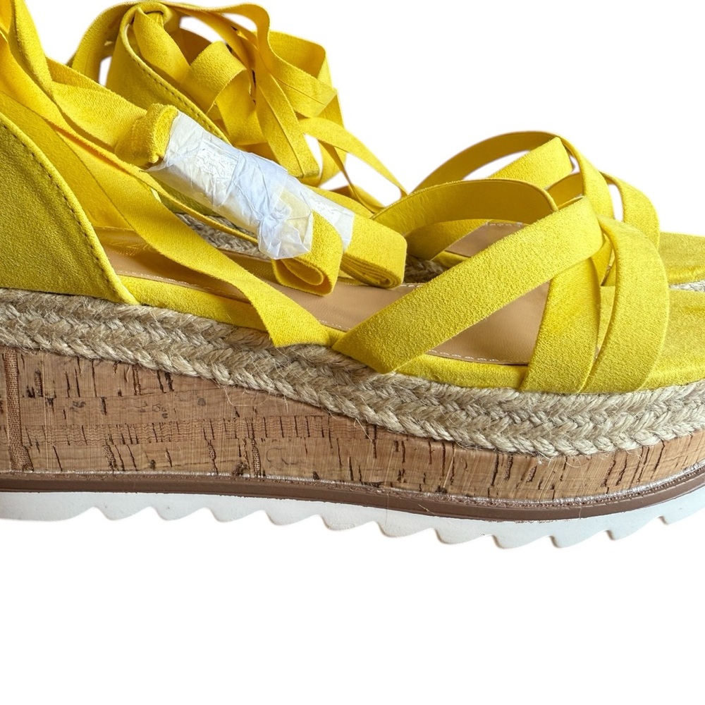 Shoe Dazzle Espadrille Yellow Wedge Sandals
